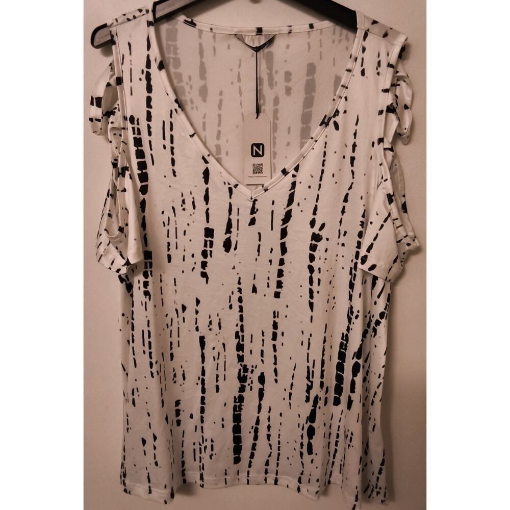 NWT NoraCora black white open shoulder blouse size XL